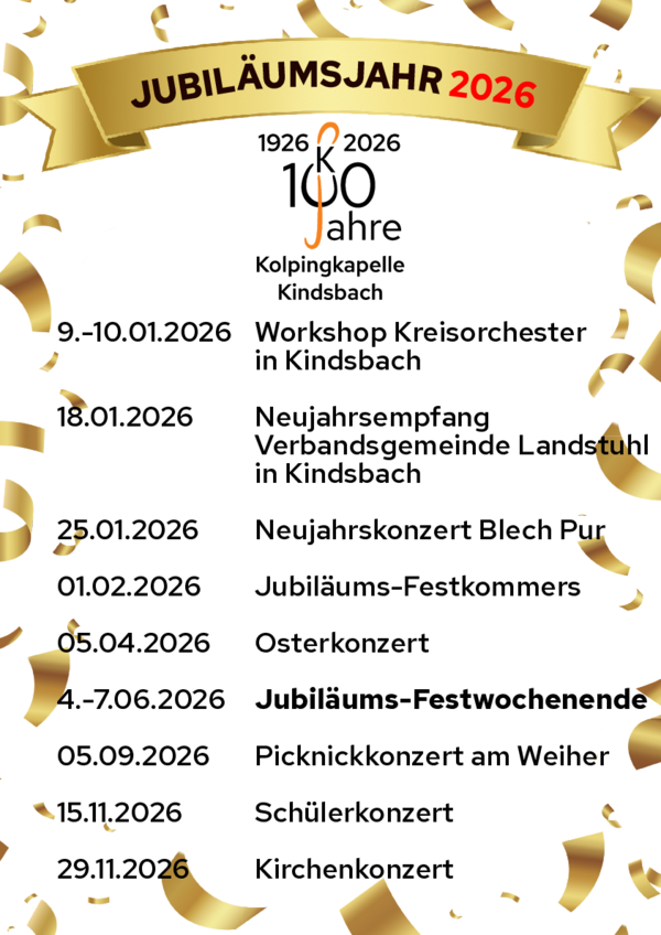 100 Jahre Kolpingkapelle Kindsbach - Jubiläumsprogramm 2026