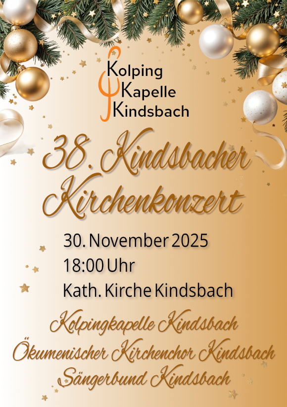 38. Kindsbacher Kirchenkonzert am 30. November 2025 um 18 Uhr in der  kath. Kirche Kindsbach